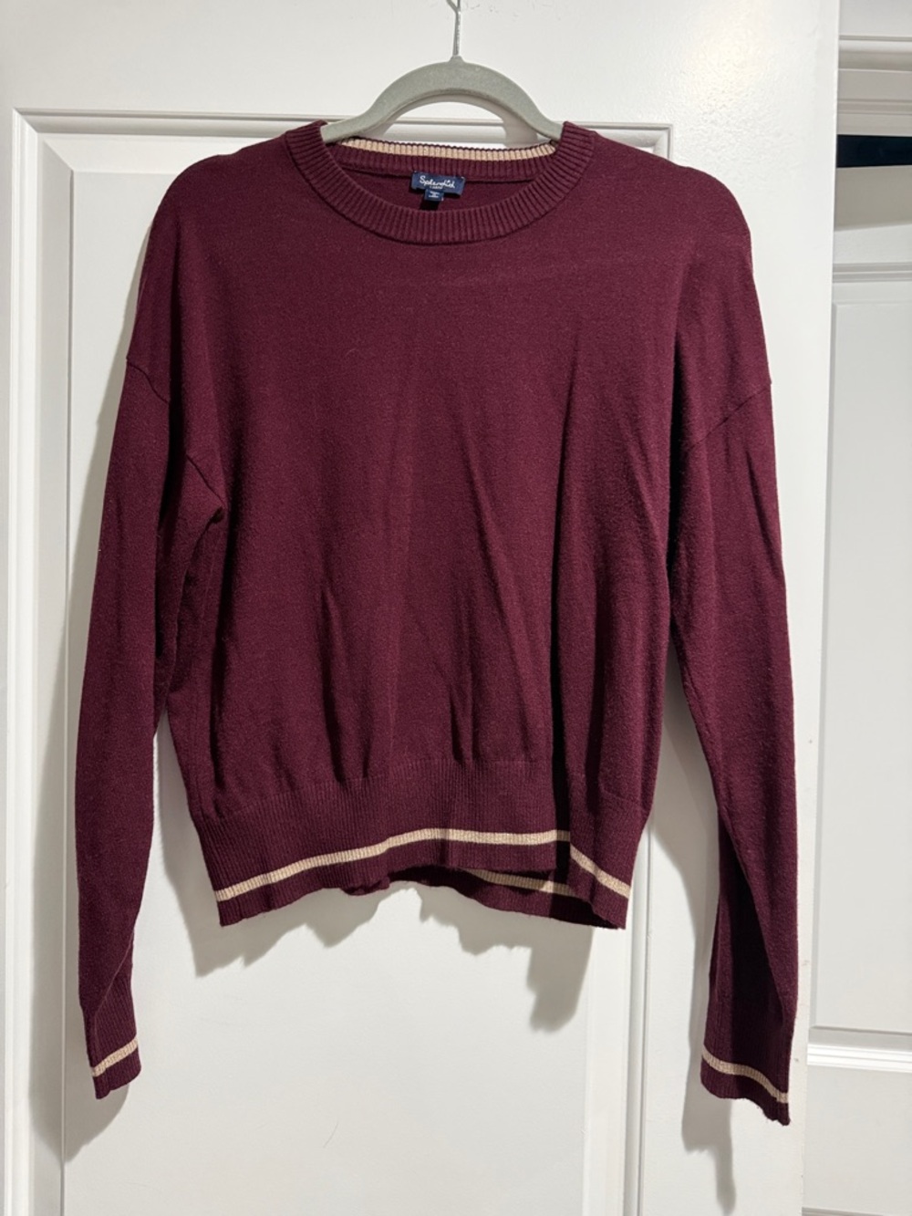 NWOT Splendid Burgundy Crewneck Sweater with Cream Trim
